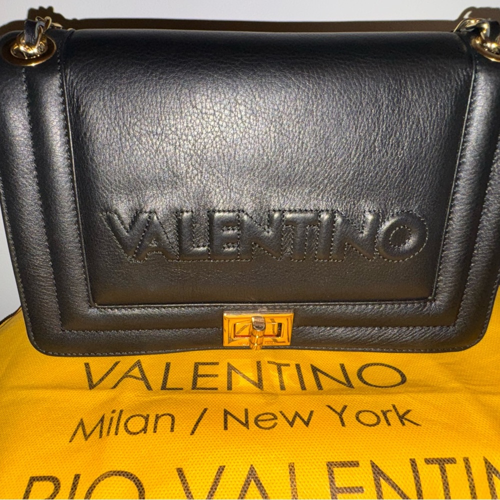 Mario Valentino embossed Alice Black Leather Shoulder Bag